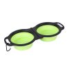 Rubber Folding Double Bowl Portable Pet Feeding Watering Bowl Outdoor Dog Food Bowl Cat Folding Food Multicolor Utensils - Green