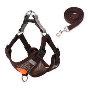 Small Dog Harness Puppy Harness and Leash Set with Reflective Strip for Small Dog Breeds - Brown - M