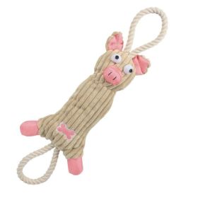 Jute and Rope Plush Pig Dog Toy - Pink